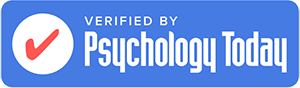 A blue banner with the words verified by psychology.